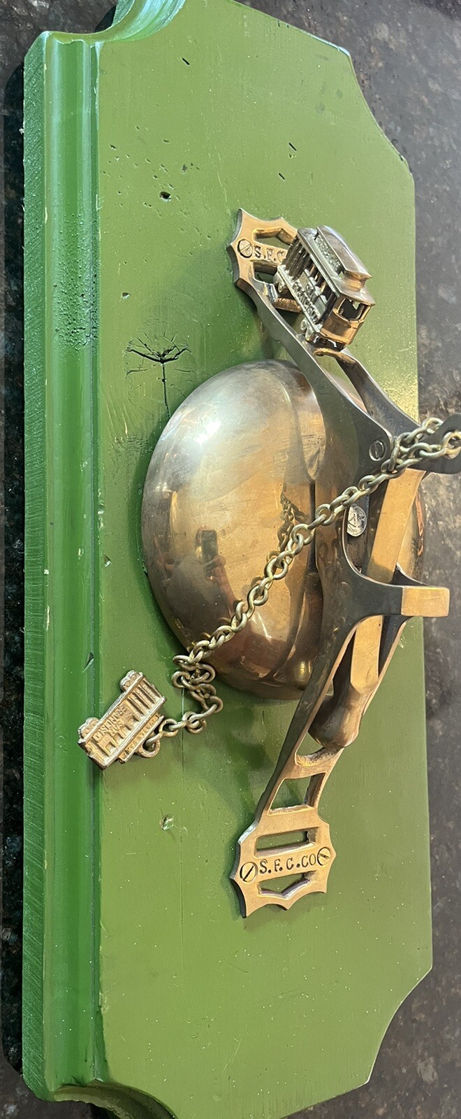 Vintage San Francisco Cable Car Brass Bell Mounted on Wood Vintage San Francisco Cable Car Brass Bell Mounted on Wood