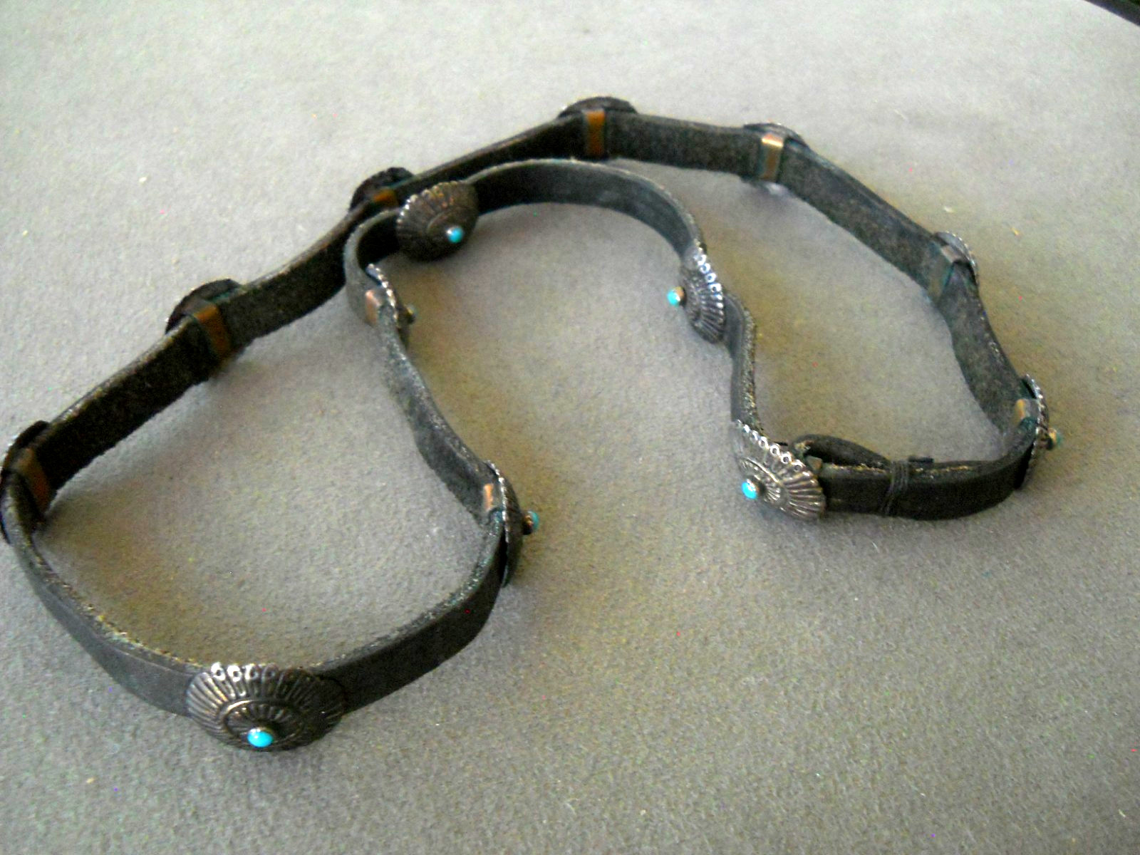 Southwestern Turquoise Sunburst Design Concho Black Leather Hat Band 13 pieces