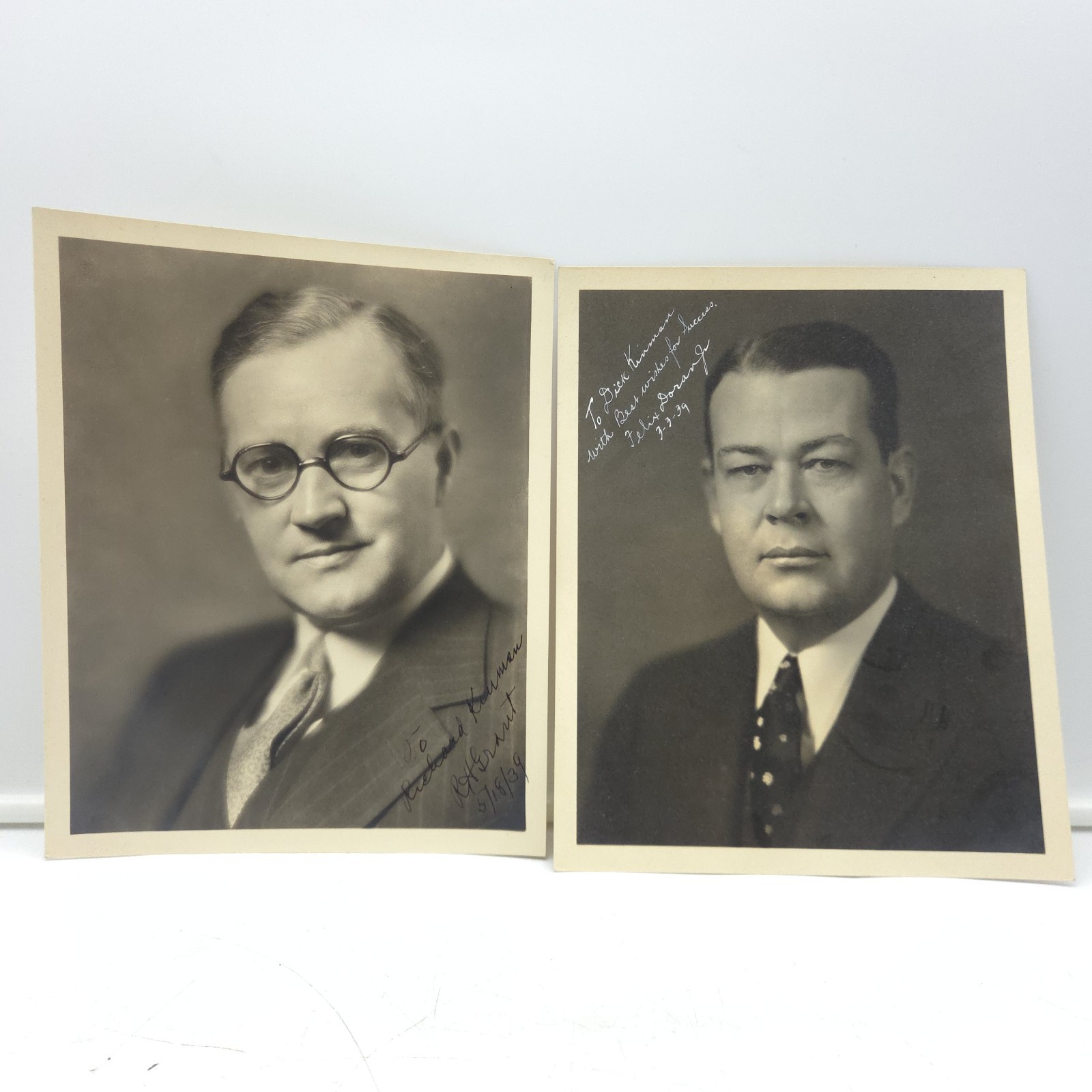 Lot of 2 Vintage 1939 Signed Autographed Portrait Photographs 8x10 Original