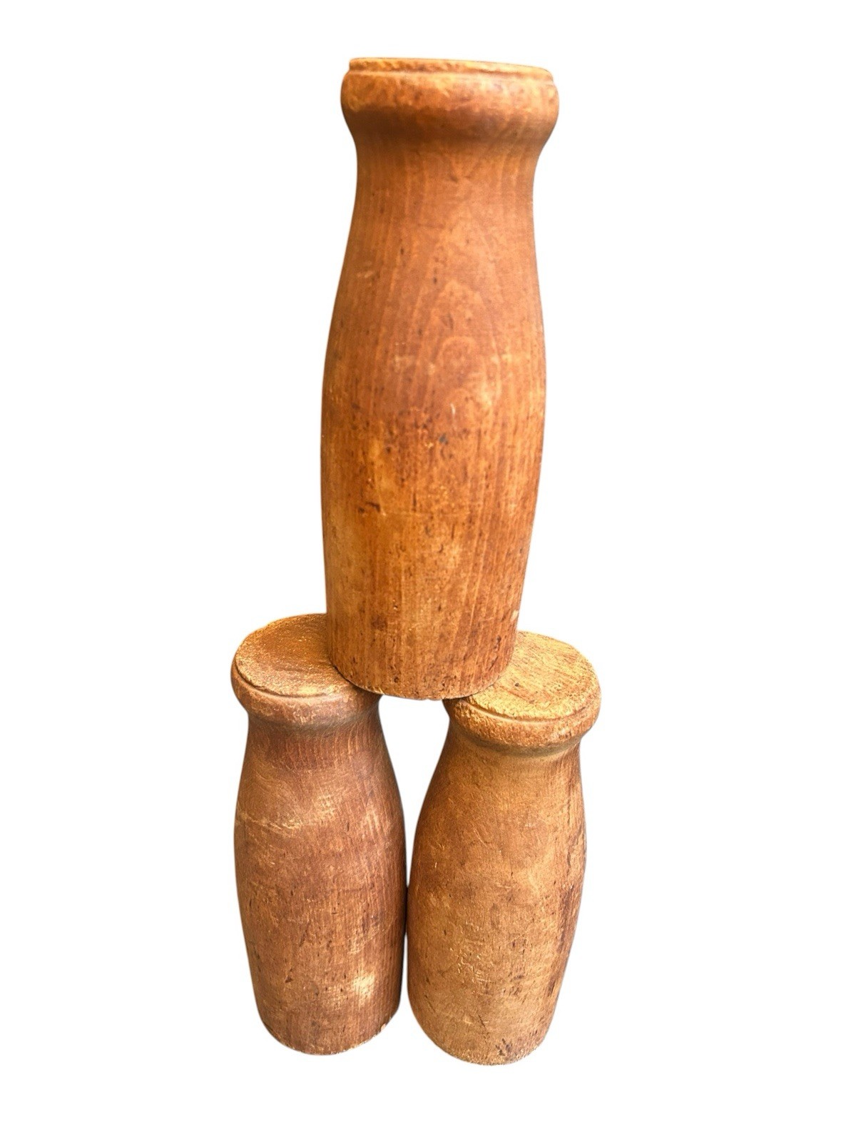 Lot 3 Vintage Wood Knock Down Carnival Milk Wooden 8”Bottles Amusement Park Game