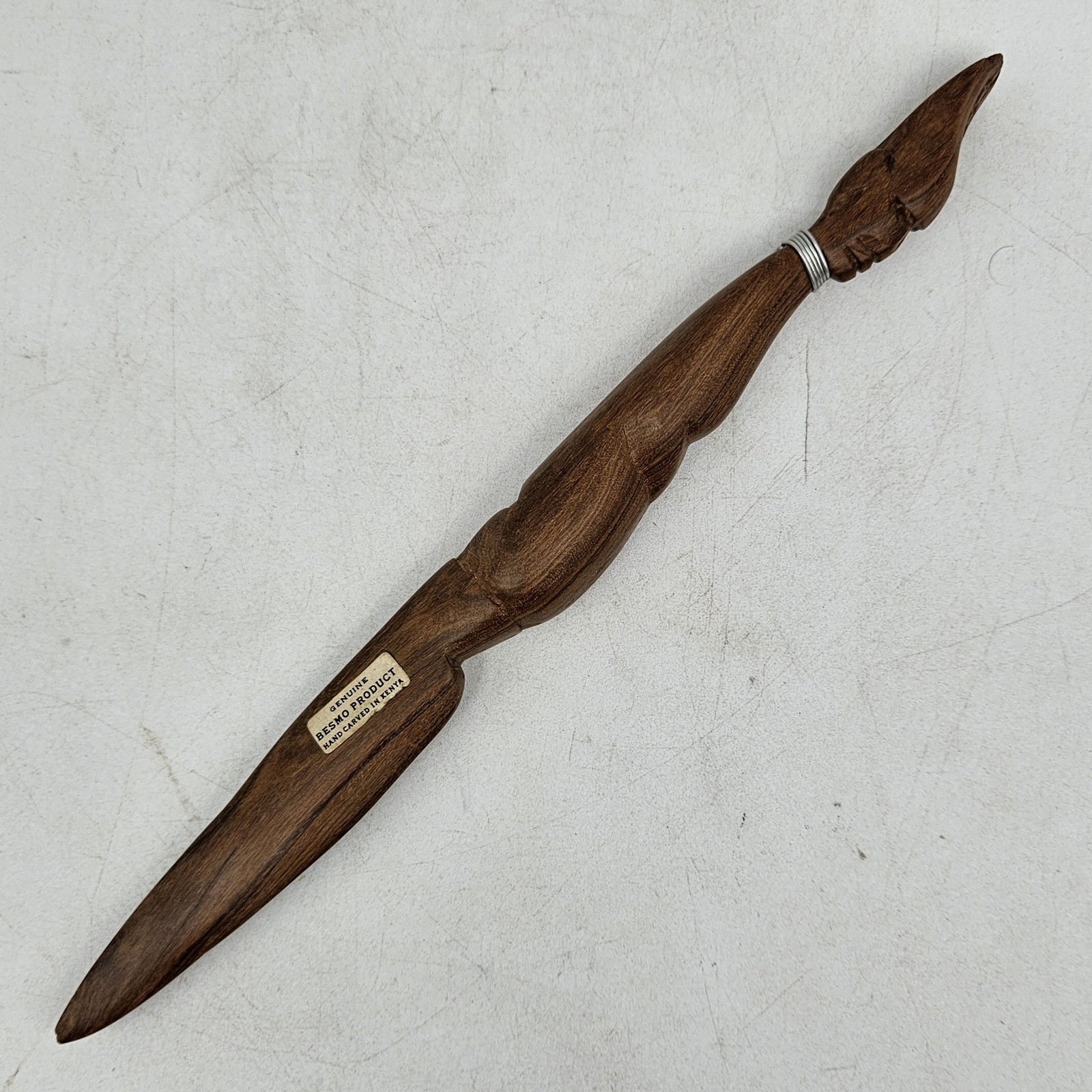 Genuine Besmo Wood Hand Carved In Kenya Tribal Letter Opener 11.25\