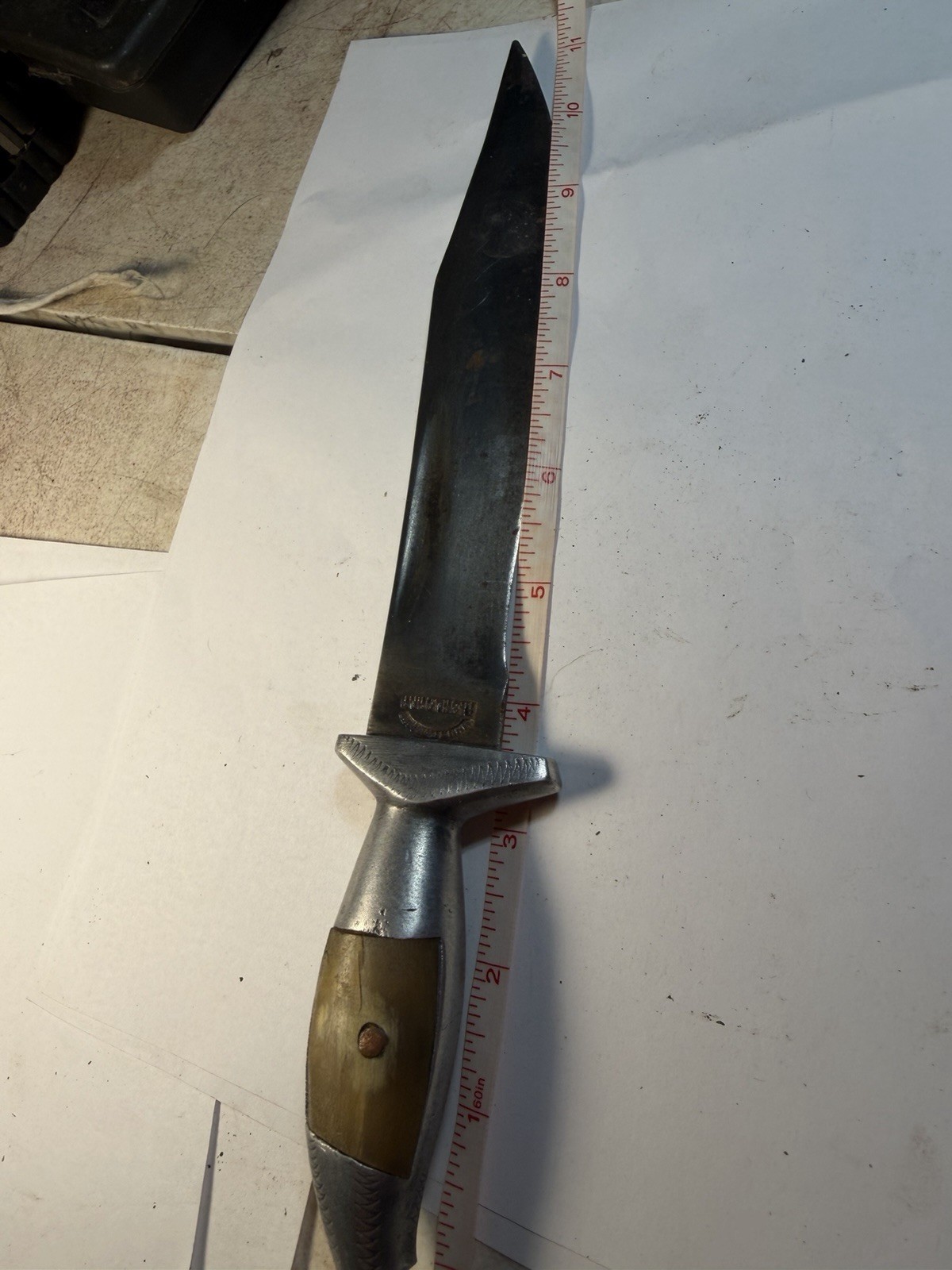Vintage A. Saldana Mexican Bowie Horn Handle Hunting Knife no Sheath Mexico
