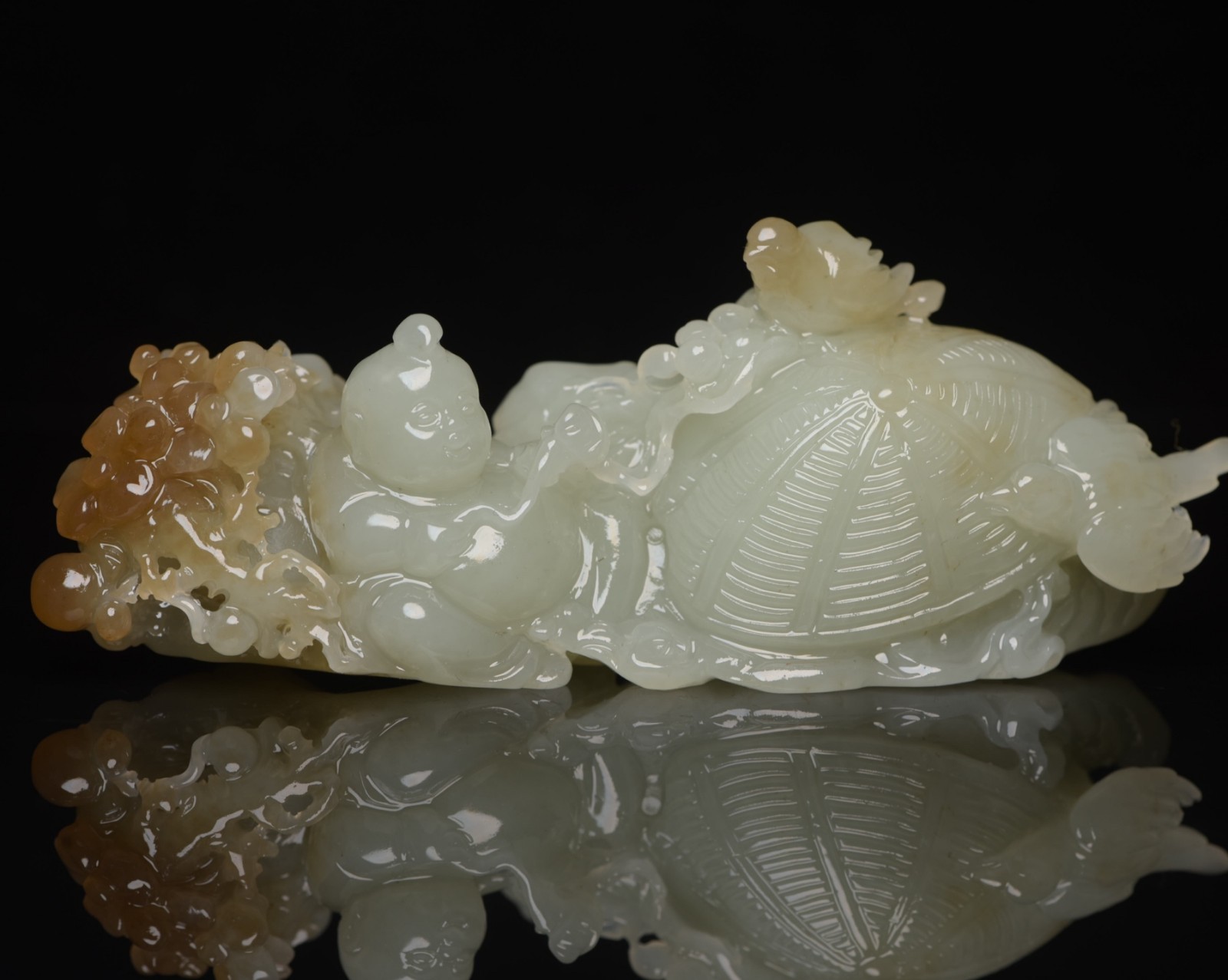 Natural Hetian Jade Carved Kid Statue CD
