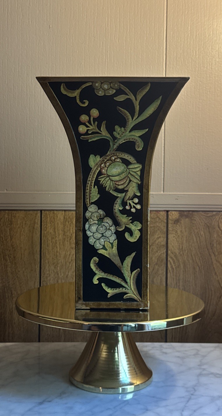 Vintage Hand Painted Botanical Planter-Vase Hollywood Regency Style