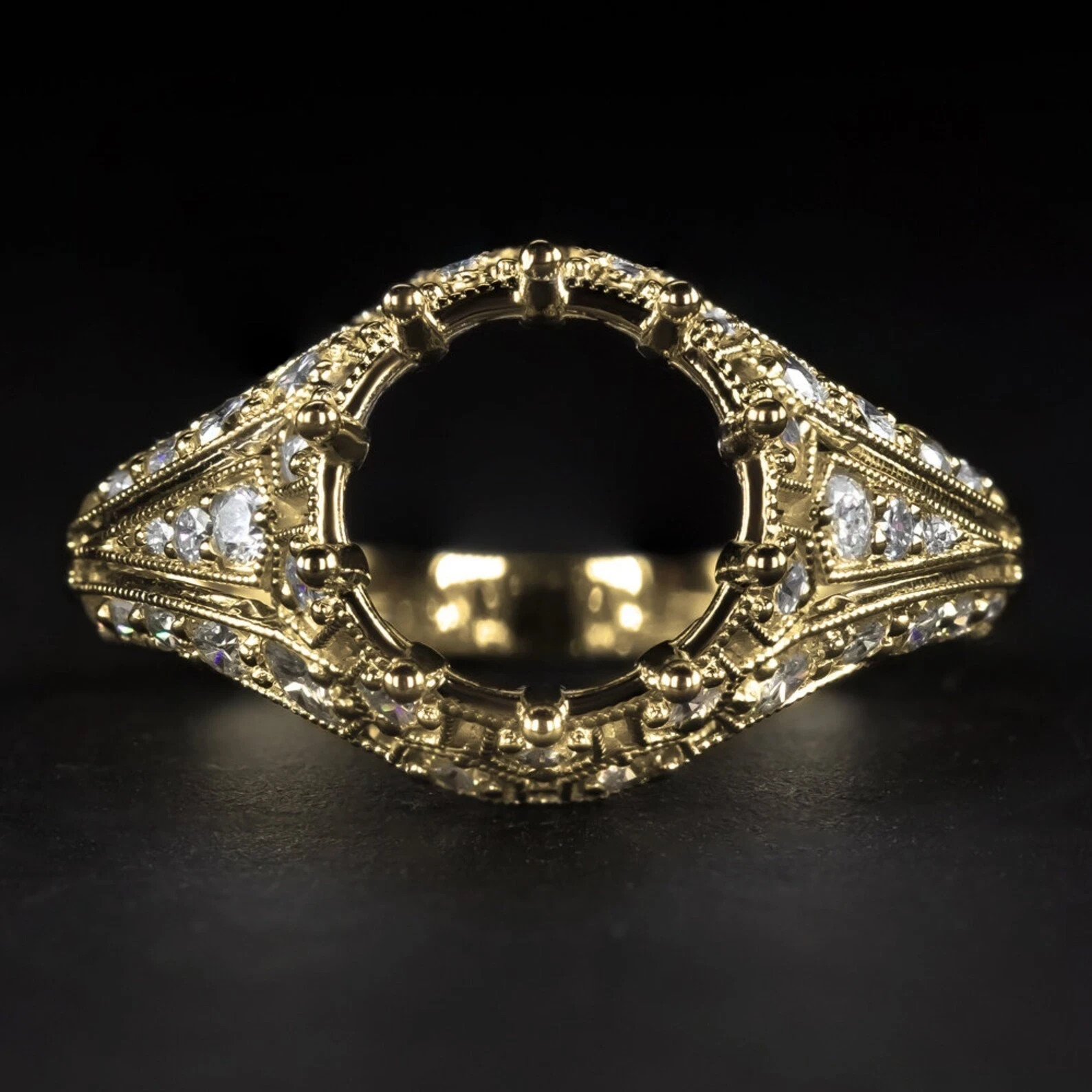 9mm Estate Diamond Ring Semi Mount Setting Art Deco 14k Yellow Gold Plated