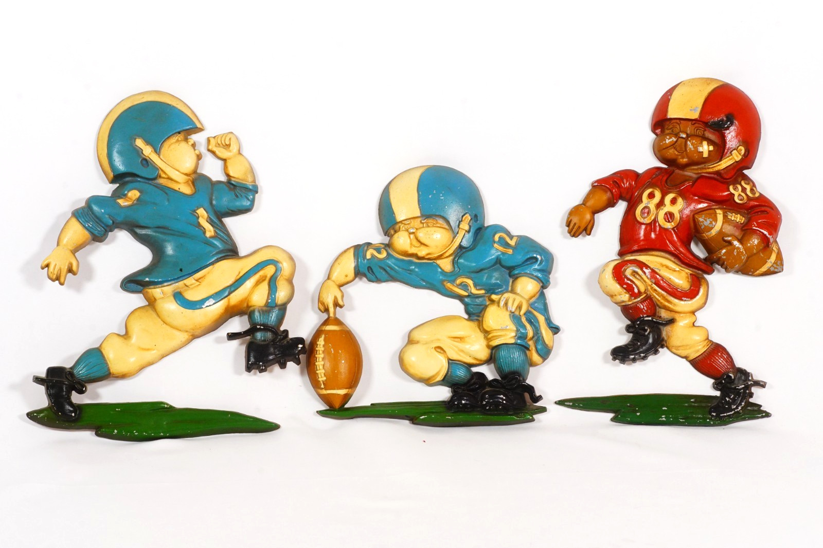 1976 Homco Football Players Cast Painted Metal Wall Hanging Figures