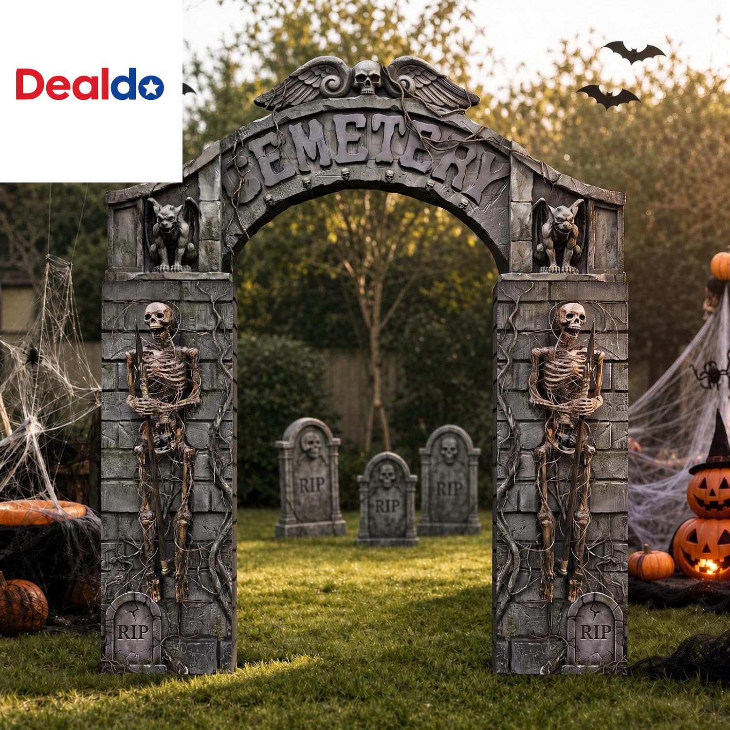 7 Pcs Halloween Cemetery Archway Tombstones Skeleton Set,Cemetery 7 Pcs Halloween Cemetery Archway Tombstones Skeleton Set,Cemetery