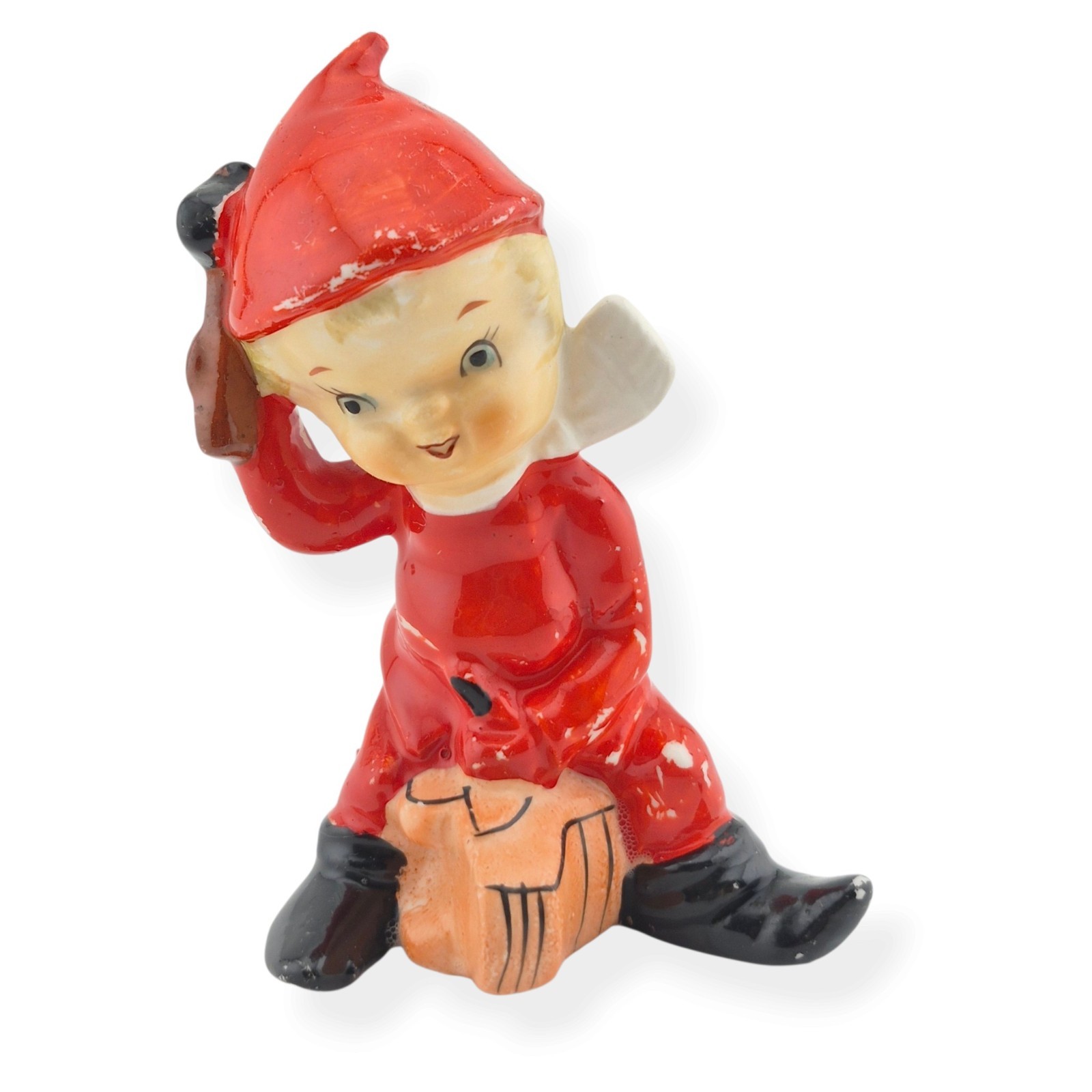 Vintage Thames Japan Pixie Elf Baseball Catcher Salt Pepper Shaker Red 1950s