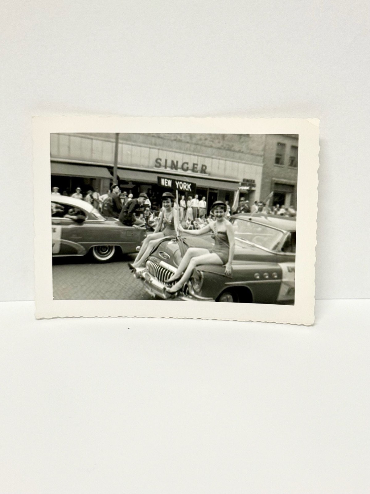 Vintage Original Snapshot Photograph of 1950s Parade Scene with Buick