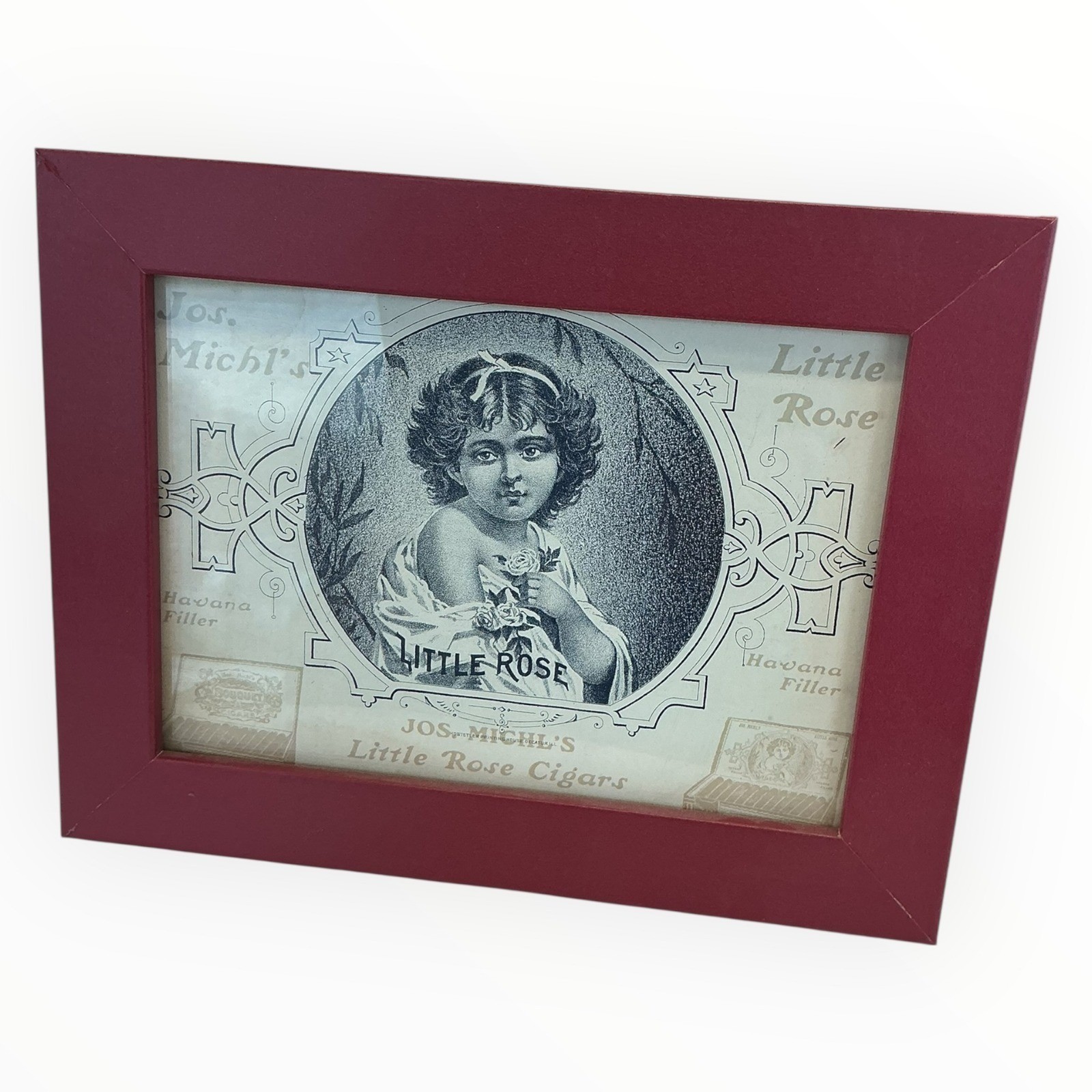 Antique Jos Michls Little Rose Cigars Tobacco Label Framed Tobacciana