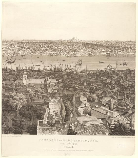 Constantinople Turkey 1800s Panorama of City and Environs Harbor Ships