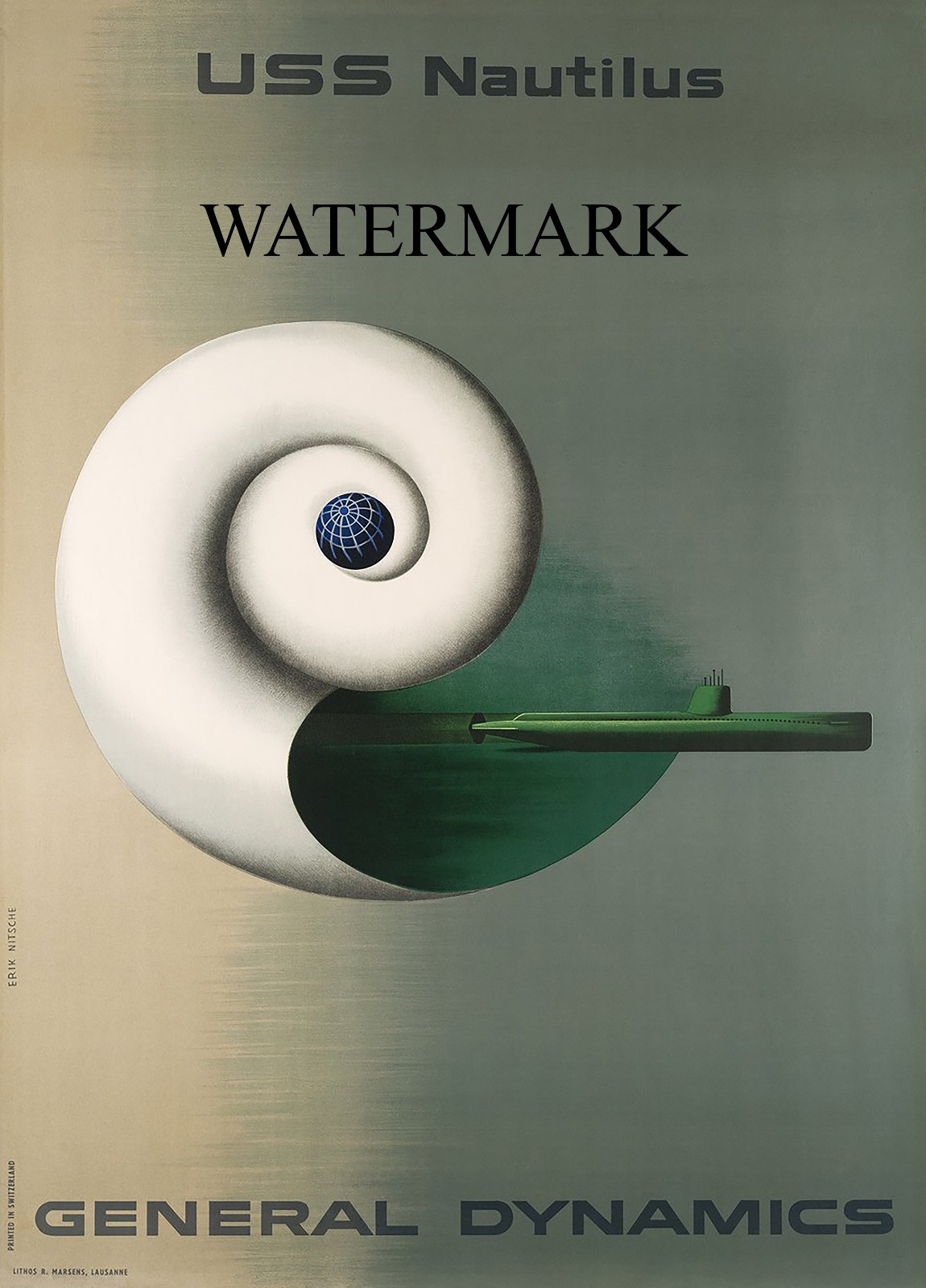 Erik Nitsche 1955 General Dynamics Poster USS Nautilus Atomic Sub 24x34 REPRO