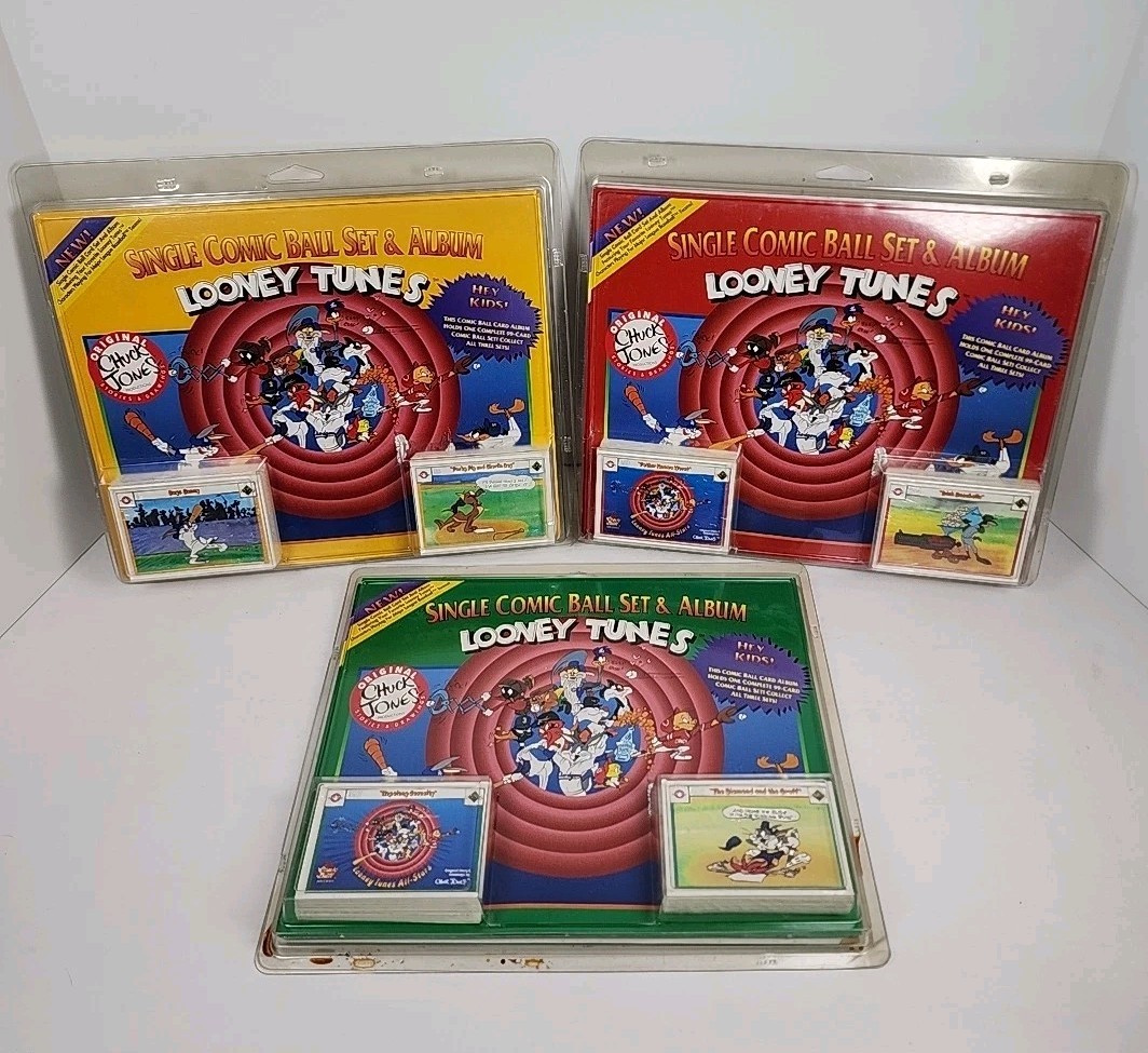 Complete Set of 3 Looney Tunes Comic Ball Card Albums & Cards 1991 Upper Deck