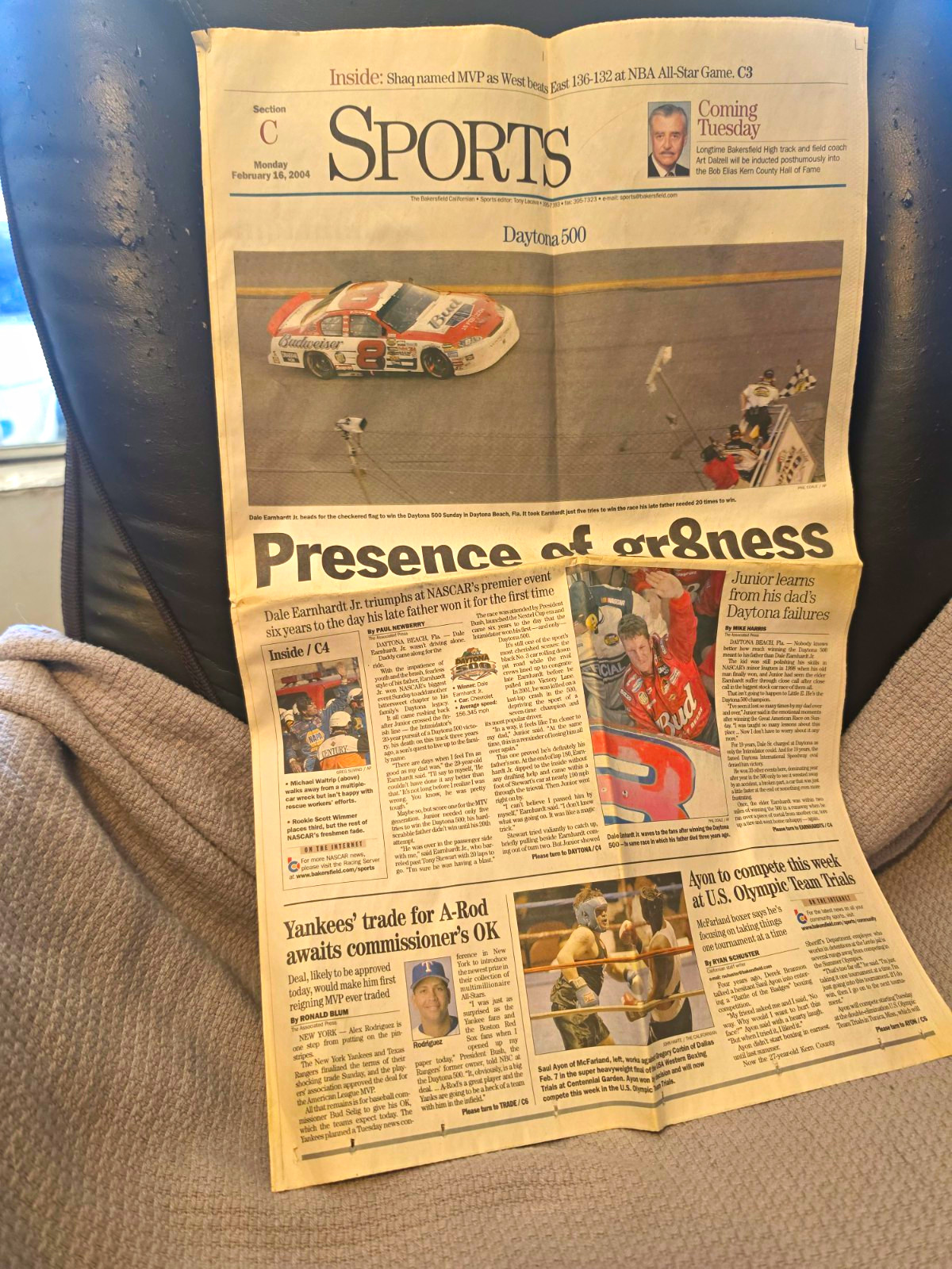 Monday Feb 16 2004 Newspaper Sports Section C Daytona 500 NASCAR Dale Jr Monday Feb 16 2004 Newspaper Sports Section C Daytona 500 NASCAR Dale Jr