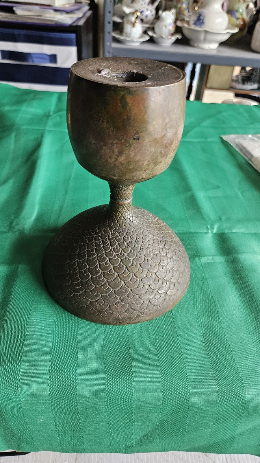 Vintage Early 20th Century Bronze / Brass Convertible Candlesticks W/ Fish Scale Vintage Early 20th Century Bronze / Brass Convertible Candlesticks W/ Fish Scale