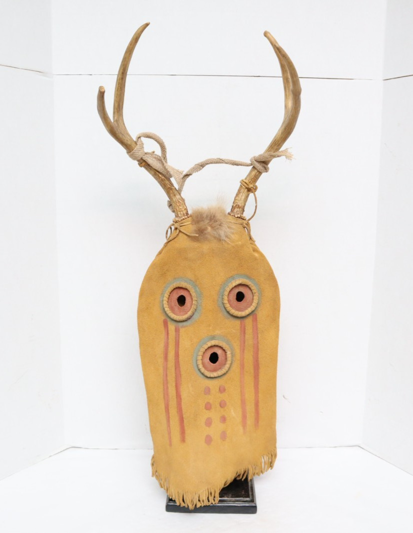 Vintage Navajo Yei Be Chai Native American Leather Horned Mask