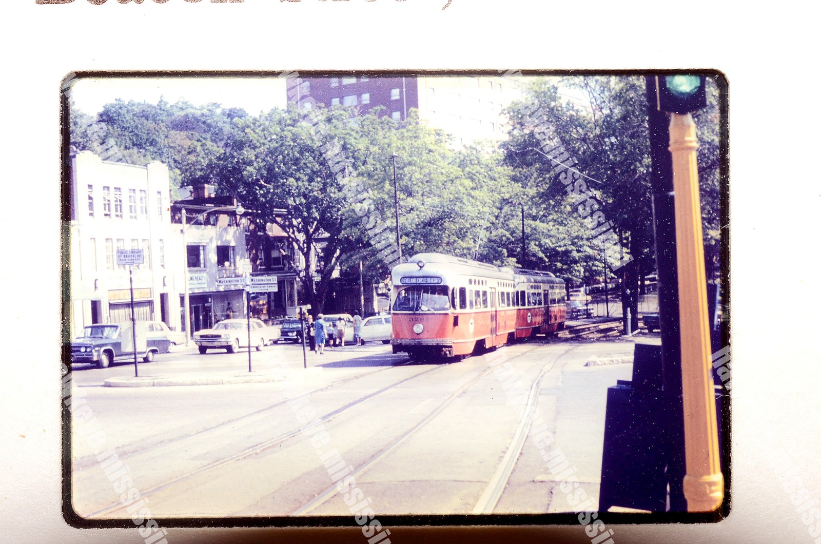 35MM SLIDE, BEACON STREET, BROOKLINE boston mbta 1968 BLACKHAWK PHOTO train bus