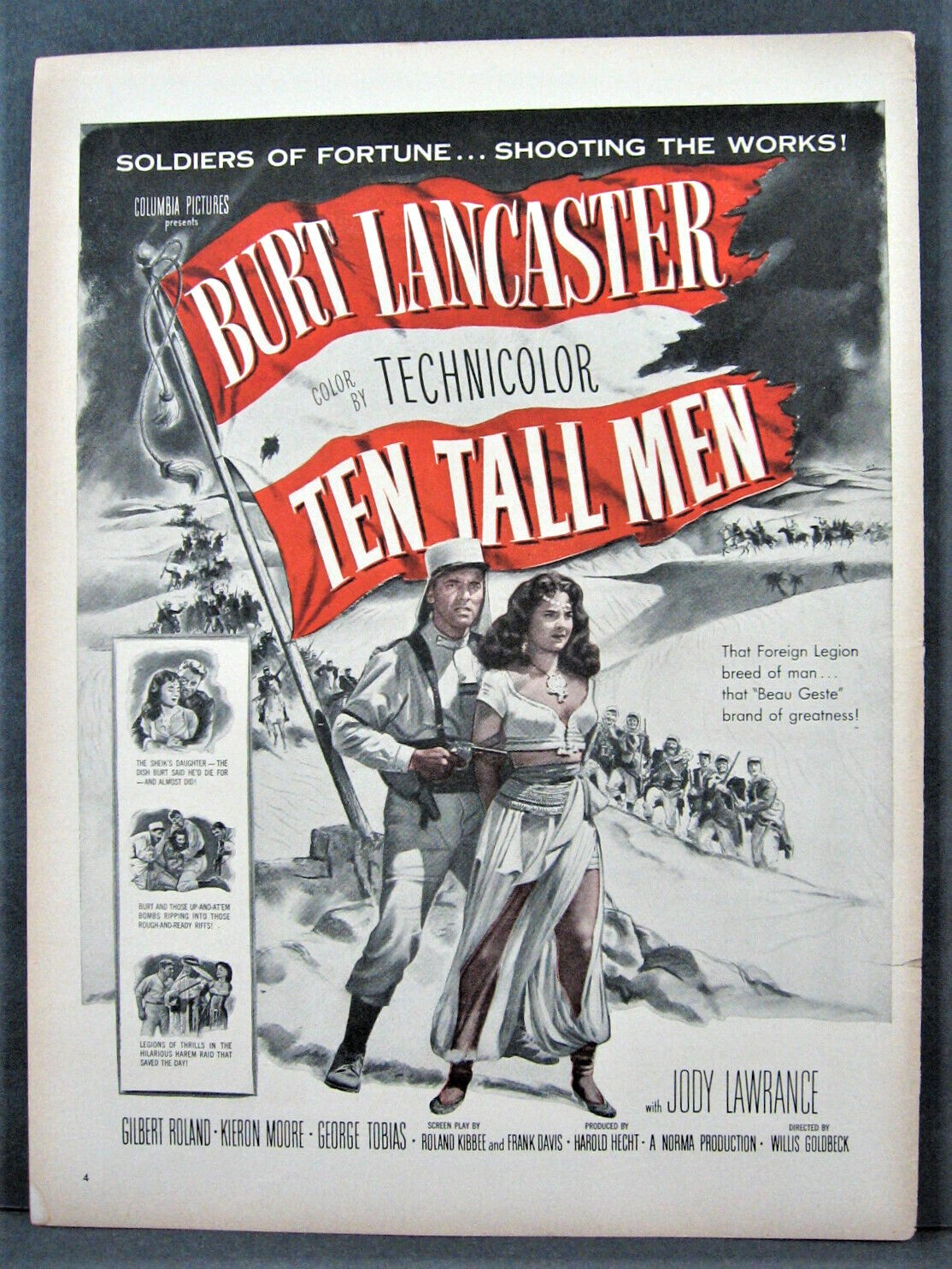 Vintage 1951 Ten Tall Men Movie Ad Sign Magazine Full Page  Star Burt Lancaster