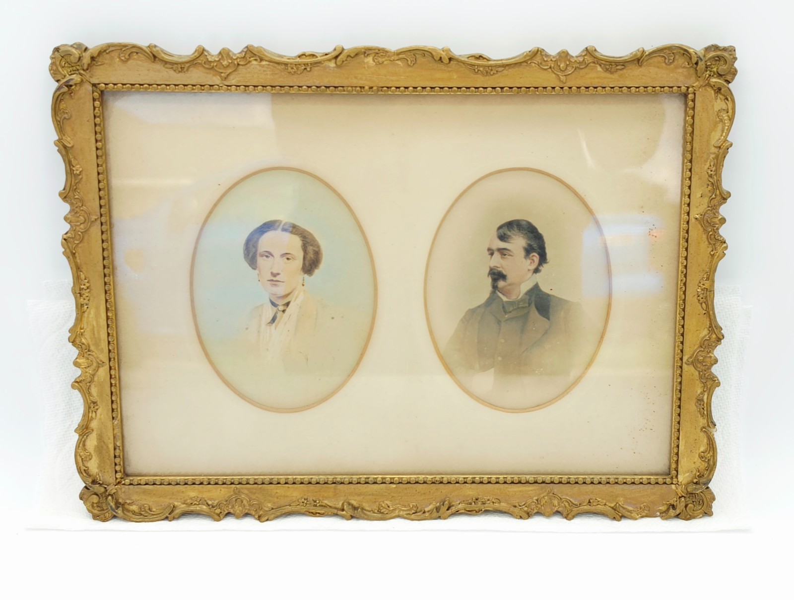 Antique Victorian Double Portrait Mr Mrs Richards Ornate Gilt Frame Schultheis