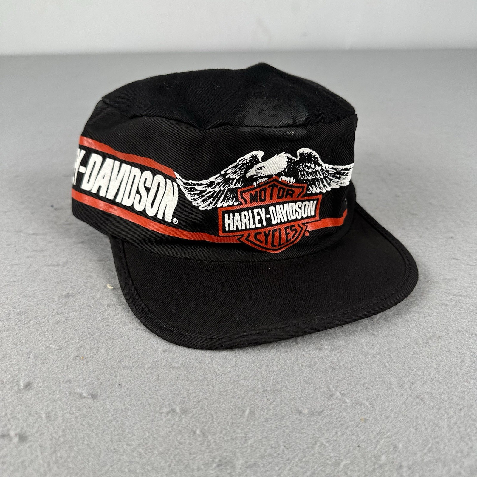 Vtg 1980s Harley Davidson Wrap Around Painters Cap Hat Eagle 80s USA Vtg 1980s Harley Davidson Wrap Around Painters Cap Hat Eagle 80s USA