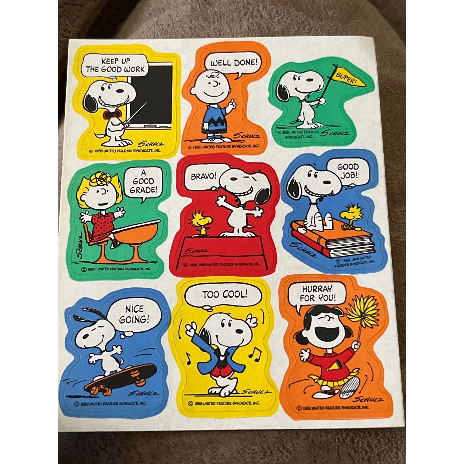 Vintage Peanuts Snoopy Sticker Sheets Lot United Feature Syndicate Schulz 1958