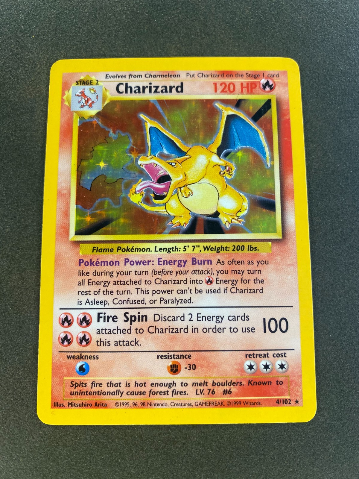 Charizard 4/102 - Base Set Pokemon Card - Vintage 1999 Near Mint / Light Played