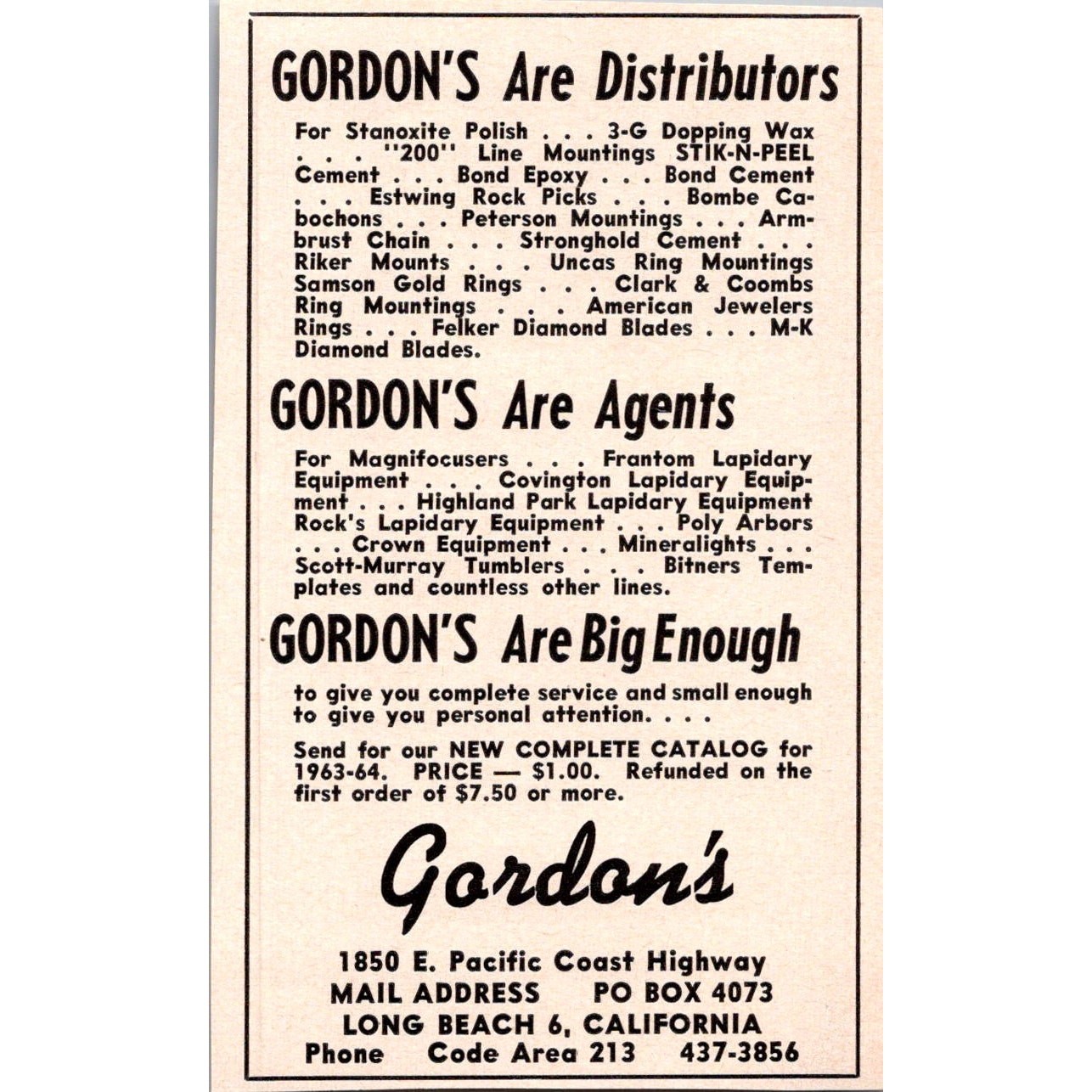 Gordon\'s Distributors Agents & Big Enough Long Beach 1964 Magazine Ad SAK6-M6 Gordon\'s Distributors Agents & Big Enough Long Beach 1964 Magazine Ad SAK6-M6