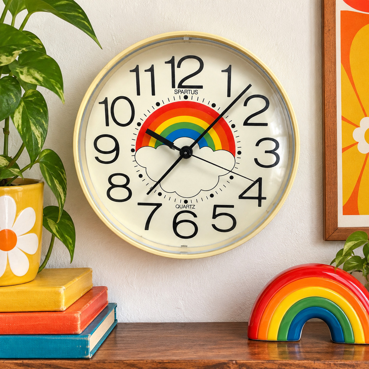 Vintage 1980's Spartus Rainbow Cloud Wall Clock 10 Vintage 1980's Spartus Rainbow Cloud Wall Clock 10