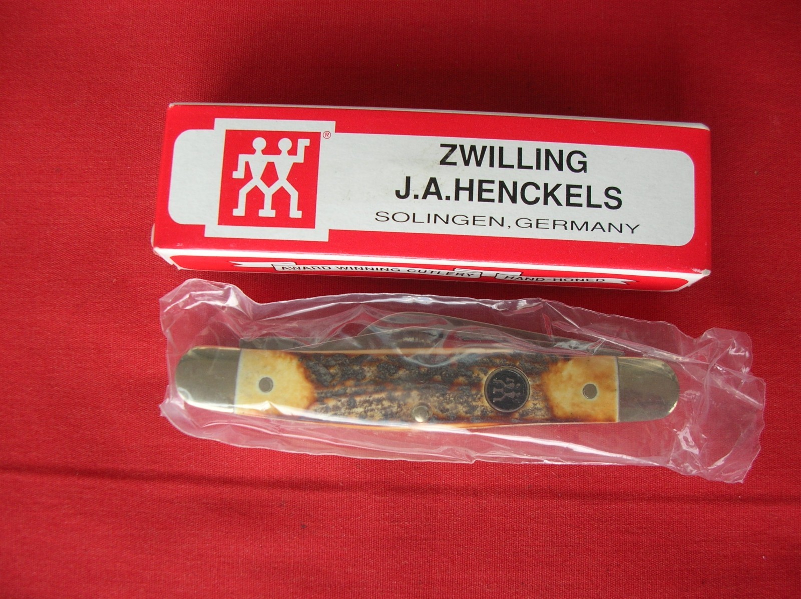 J A HENCKELS GERMANY HK-3 HS 3 BLADE STOCKMAN STAG HANDLES KNIFE J A HENCKELS GERMANY HK-3 HS 3 BLADE STOCKMAN STAG HANDLES KNIFE