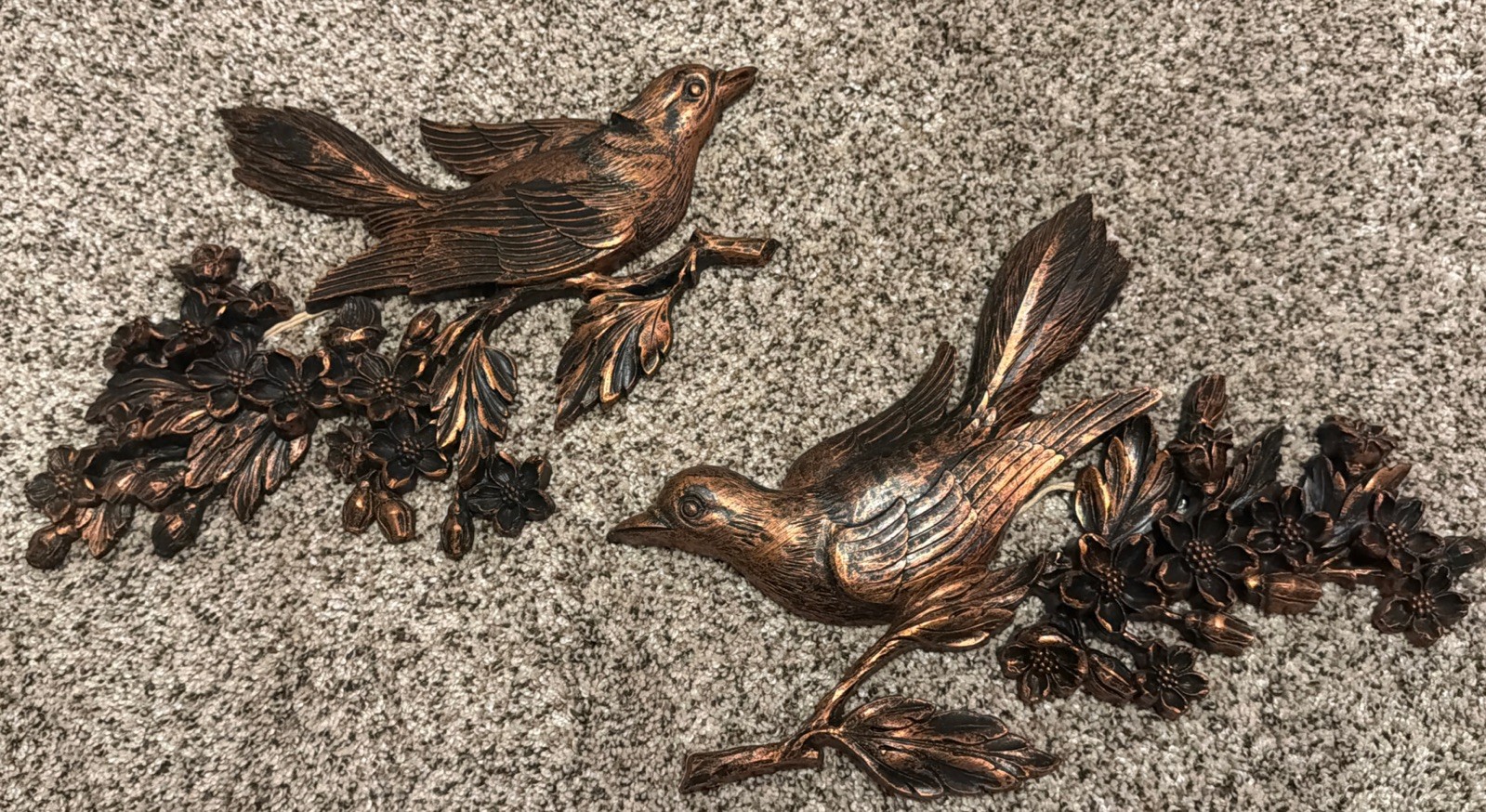 DART INC SYROCO Copper Tone Birds On Dogwood Floral Branches Wall Plaques MCM