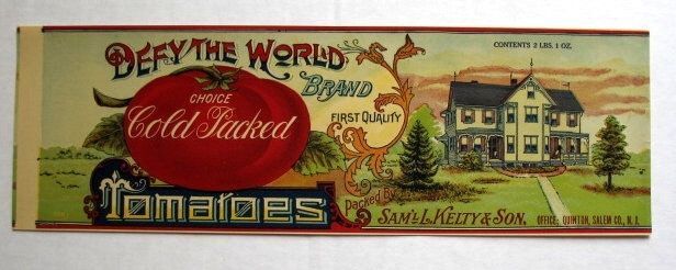 1920s Defy The World Tomato Can Label 1920s Defy The World Tomato Can Label