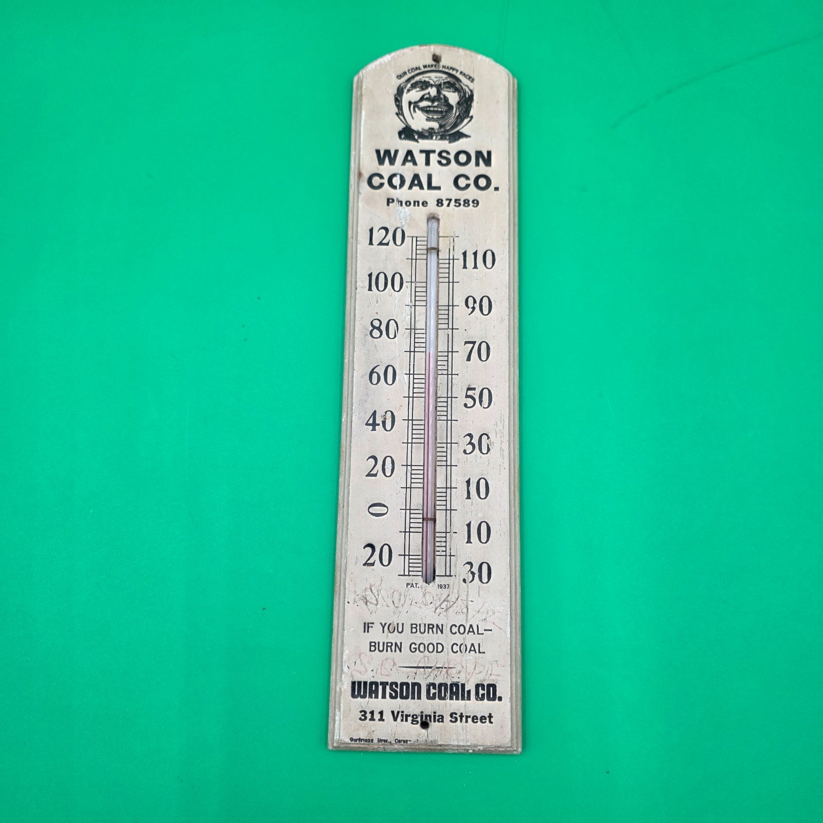 1937 Vintage Watson Coal Company Wooden Advertising Thermometer 1937 Vintage Watson Coal Company Wooden Advertising Thermometer