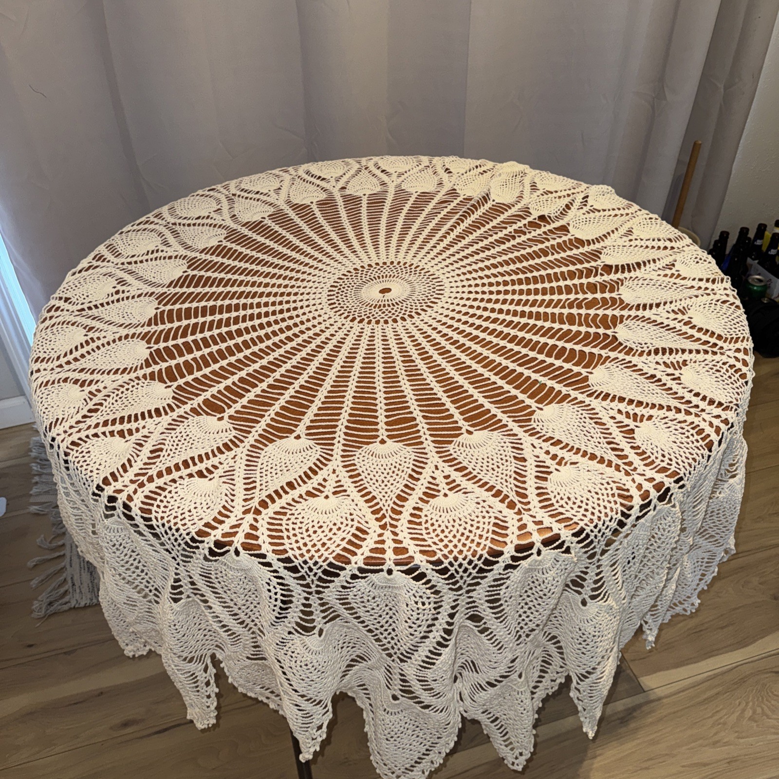 Vintage beautiful Large cream round Hand Made Crotchet Table Cloth. 70” Vintage beautiful Large cream round Hand Made Crotchet Table Cloth. 70”