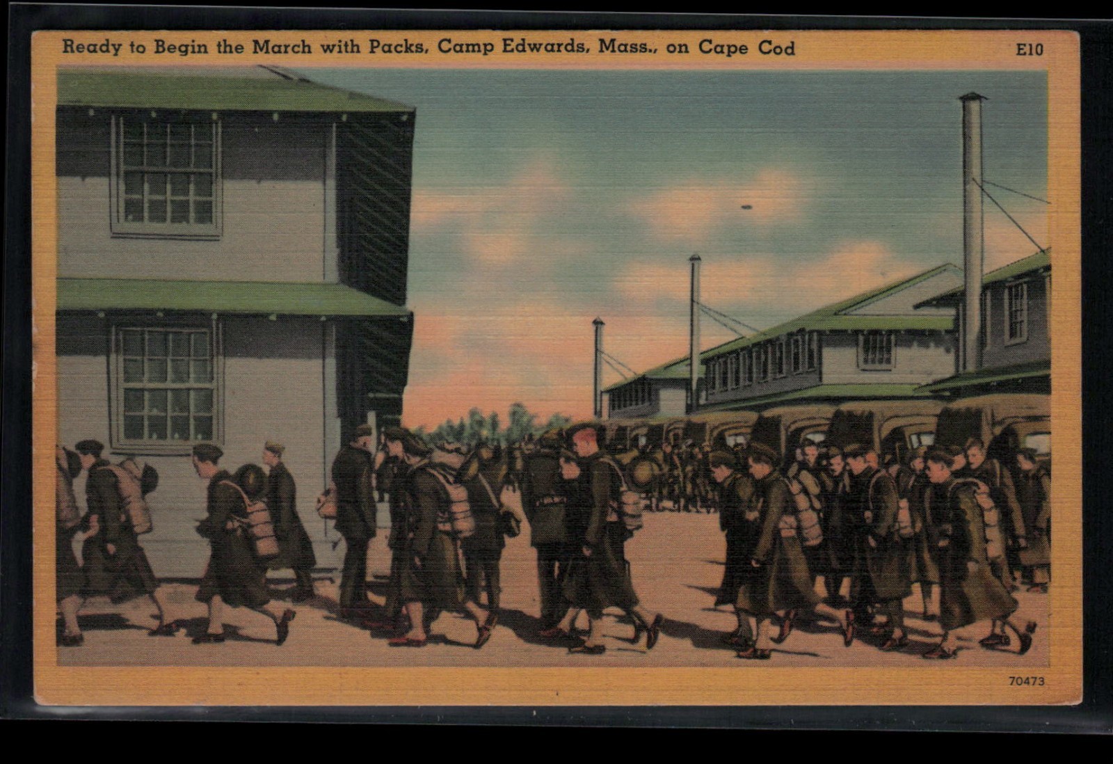 Postcard Camp Edwards, MA March with Packs on Cape Cod Posted 1941 WW2