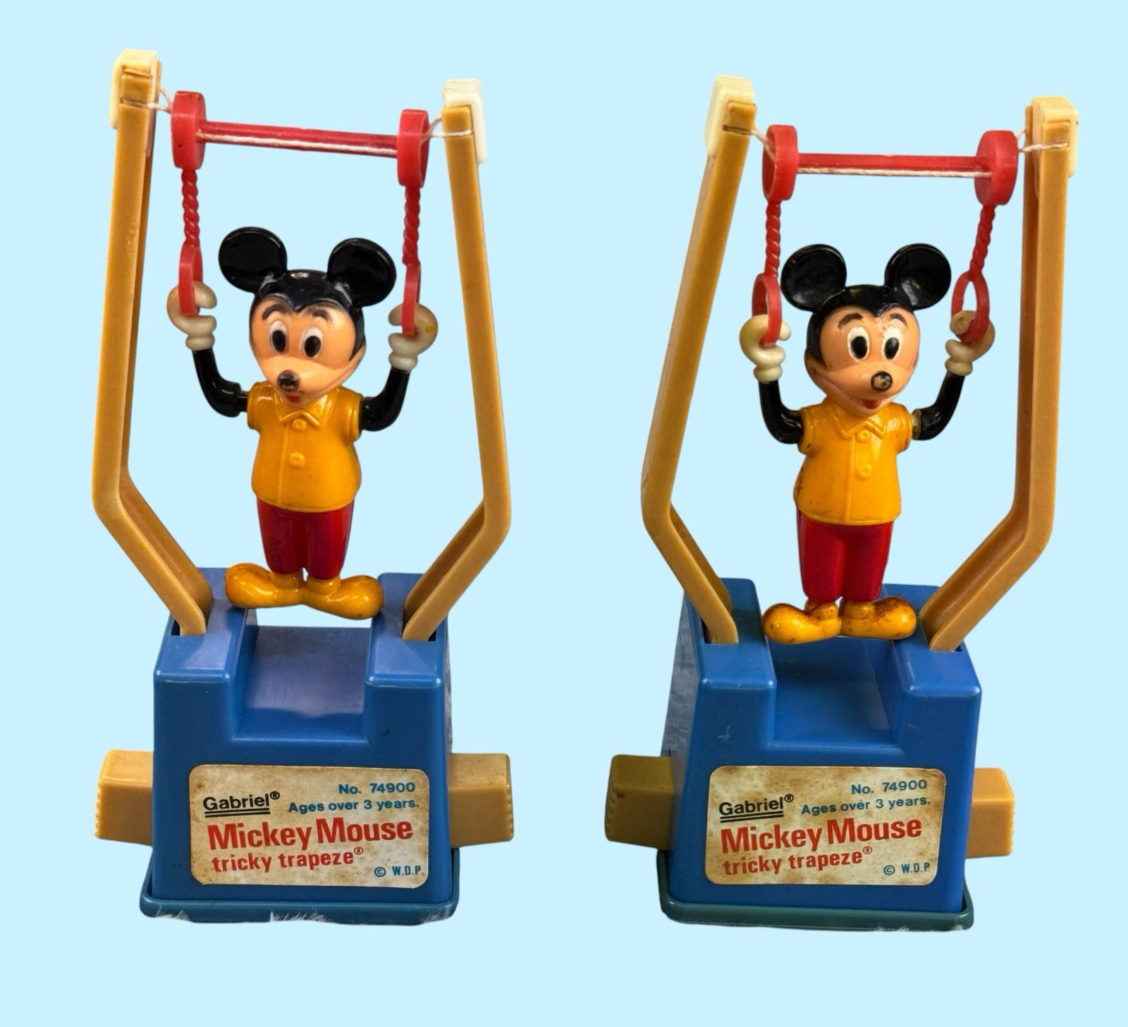 Vintage 1977 Gabriel Mickey Mouse Trapeze Toy Walt Disney Working -Lot of 2