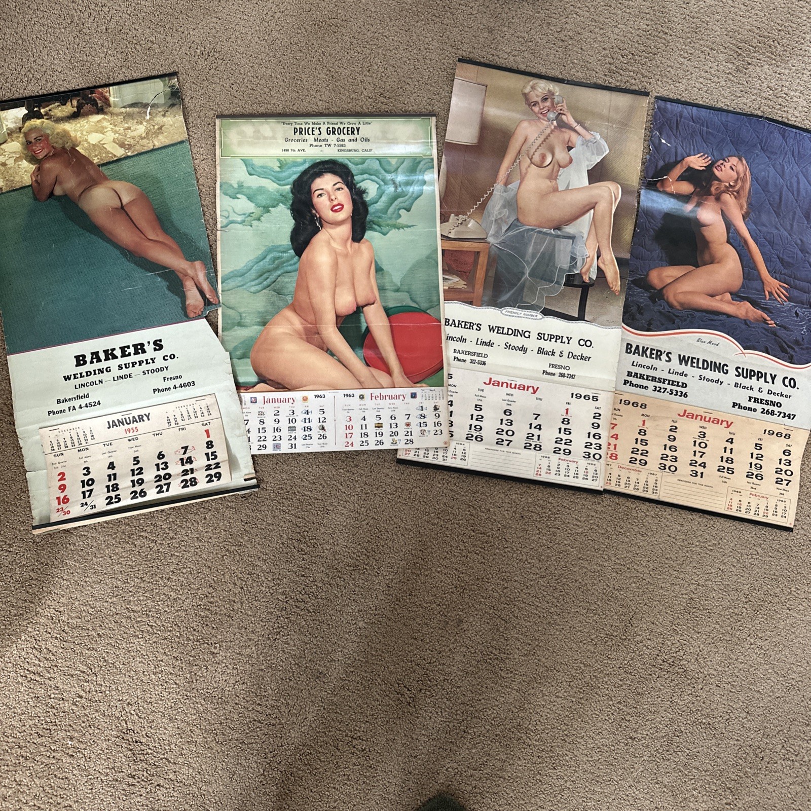 Vintage Sexy Pinup Girl Calendars Lot Of 4 Early 50’-60’s Automotive Tool Shop
