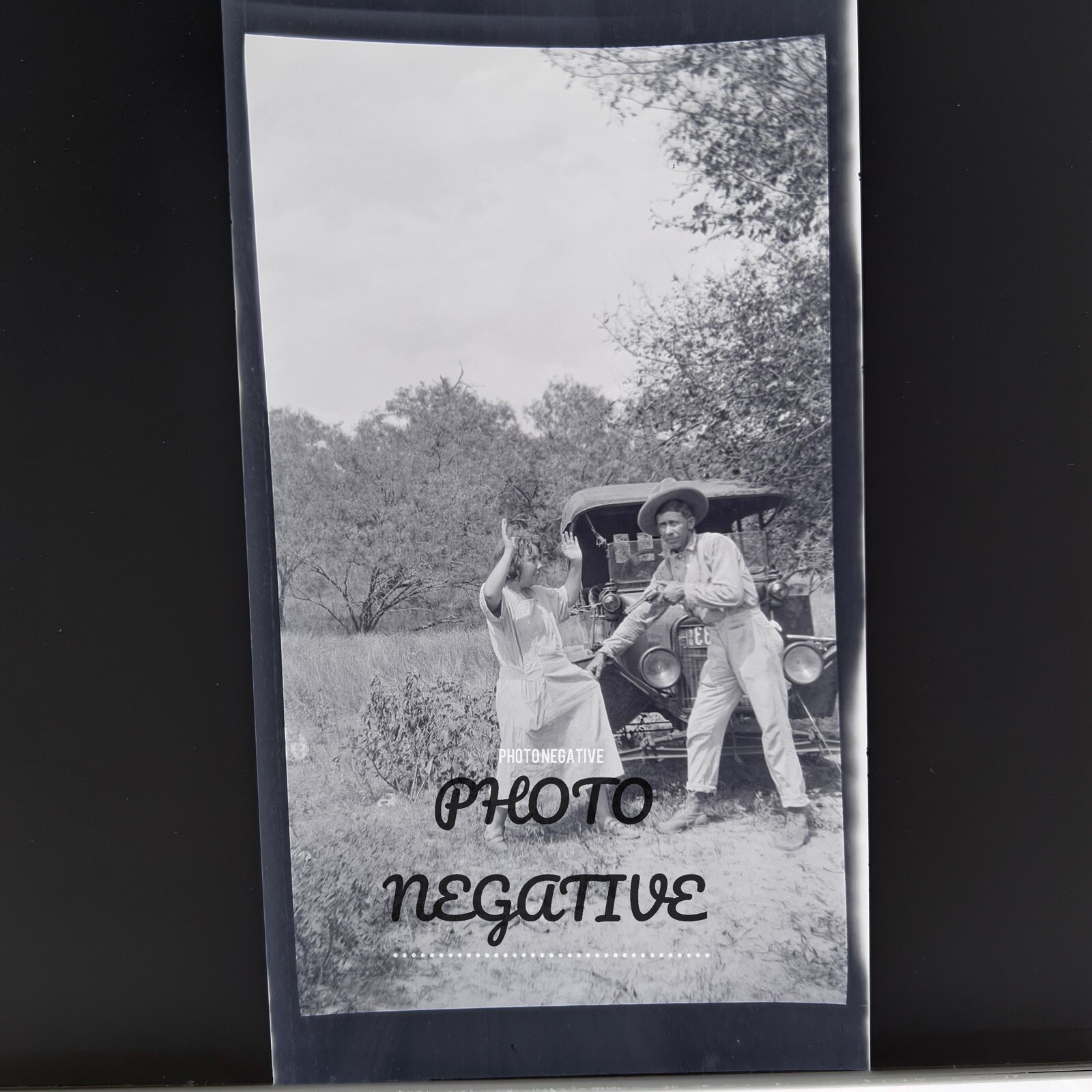 Vintage Photo Negative 1920s Man Pointing Gun At Woman Cheeky Funny