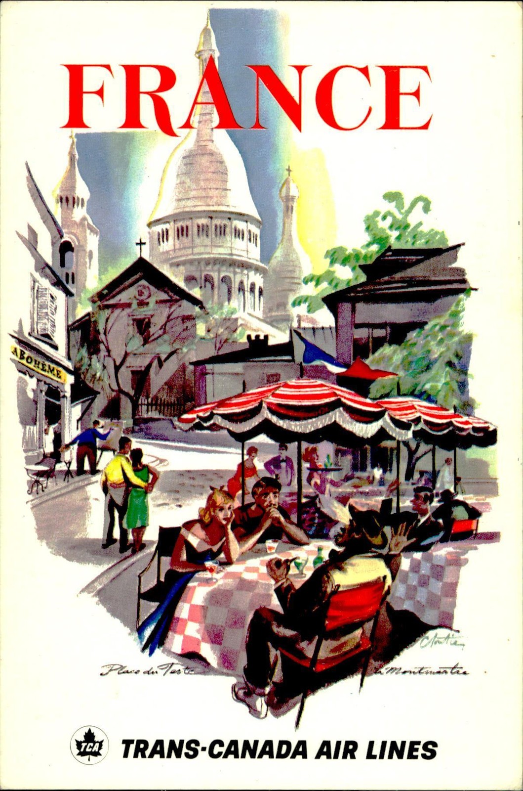 Trans-Canada Air Lines Air Canada FRANCE Postcard Montmartre Cafe Vintage Trans-Canada Air Lines Air Canada FRANCE Postcard Montmartre Cafe Vintage