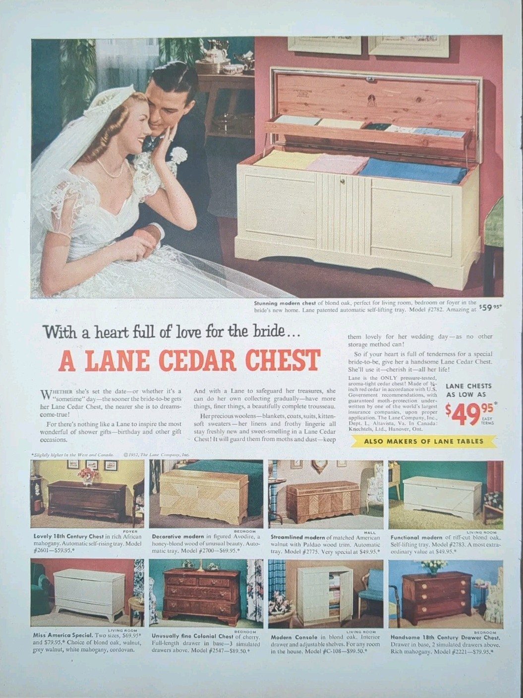 1952 vintage Lane cedar hope chest, Post WWll Baby Boom