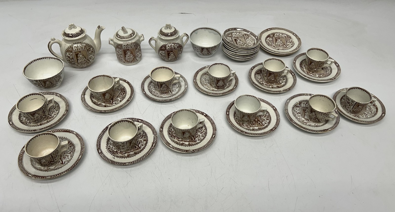 40 Pc Antique Childs Tea Set Staffordshire Allerton Little Mae Pets Transferware