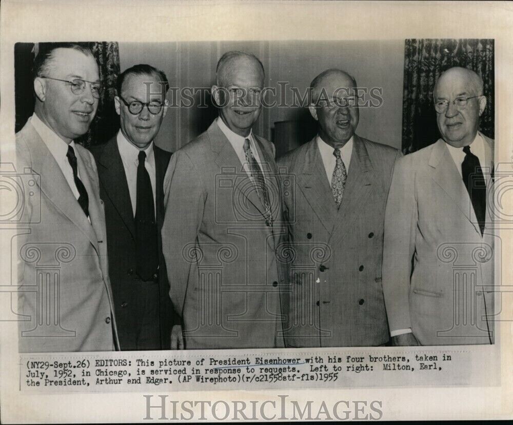 1955 President Eisenhower His Four Brothers In Chicago Wirephoto 8x10