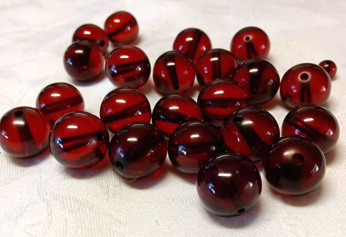 Vintage Transluscent Cherry  Round Amber Fraturan Bakelite  Beads  92.8 Grams