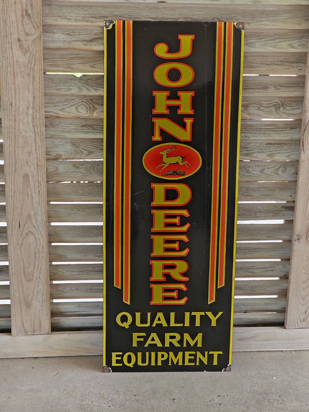 GIANT VINTAGE JOHN DEERE PORCELAIN SIGN QUALITY FARM TRACTOR EQUIPMENT 48 X 18