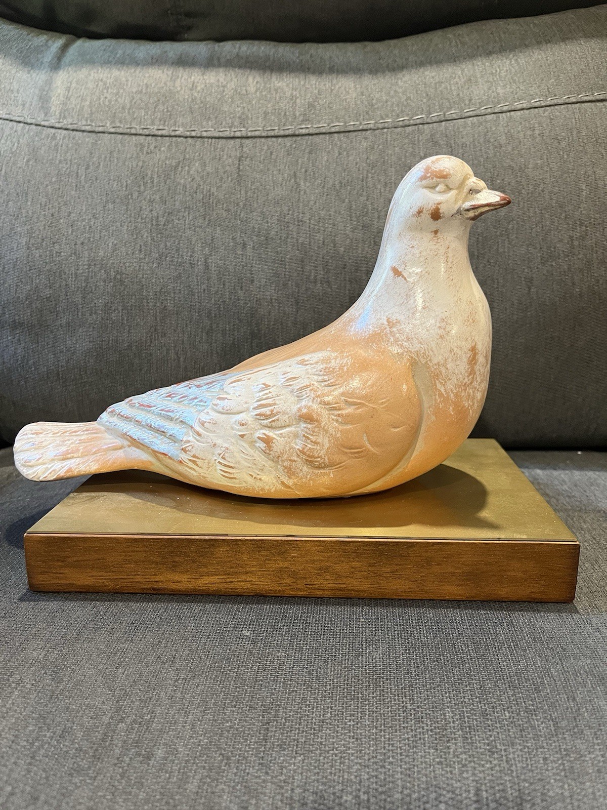 Vintage AR.F. Firenze Italian Terracotta Pigeon Dove Sculpture Signed Wood Base