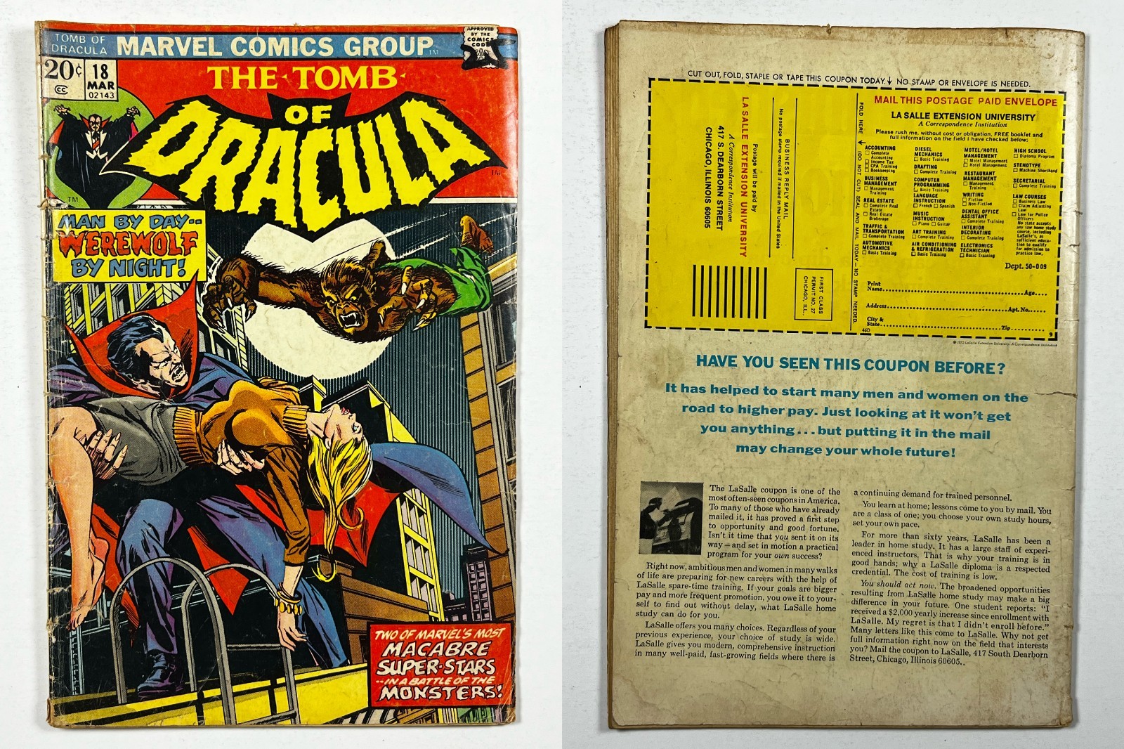 Tomb of Dracula #18 VG- 1st Dracula vs Werewolf By Night Marvel 1974 Gil Kane Tomb of Dracula #18 VG- 1st Dracula vs Werewolf By Night Marvel 1974 Gil Kane