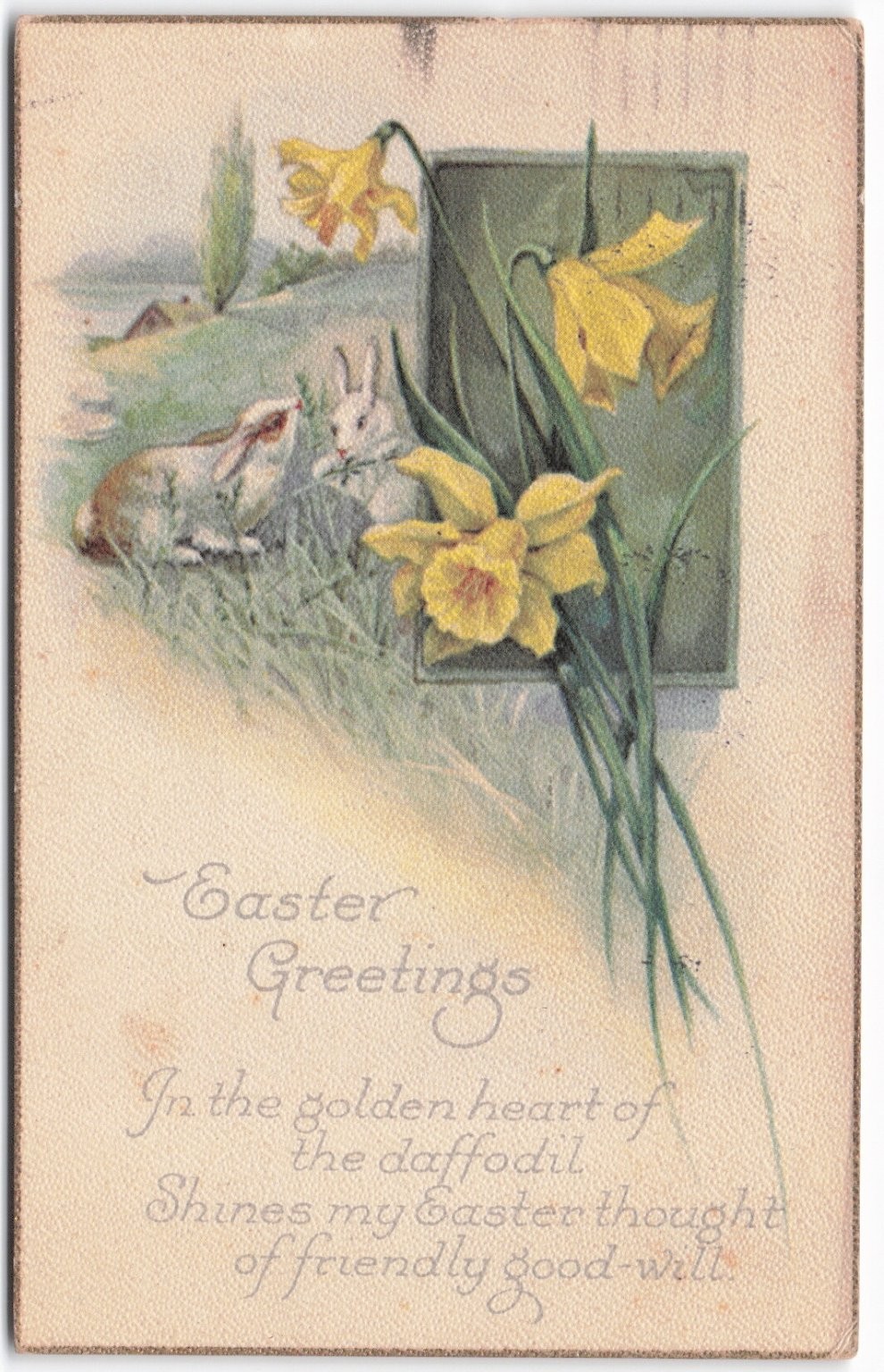 Vintage 1919 Easter Postcard Daffodils Rabbits Bunnies Maine No Yarmouth Posted Vintage 1919 Easter Postcard Daffodils Rabbits Bunnies Maine No Yarmouth Posted