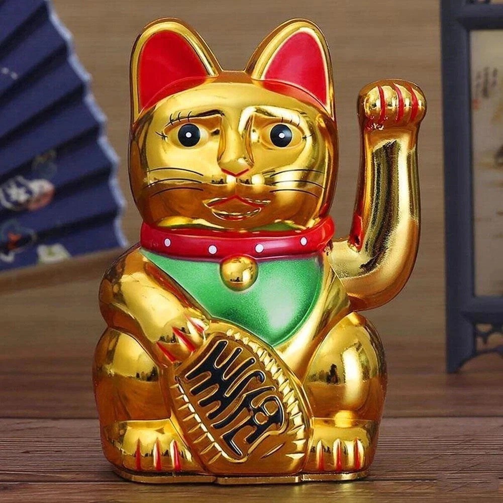 GOLD FENG SHUI Gold Lucky Beckoning Waving Cat Maneki Neko 5 GOLD FENG SHUI Gold Lucky Beckoning Waving Cat Maneki Neko 5