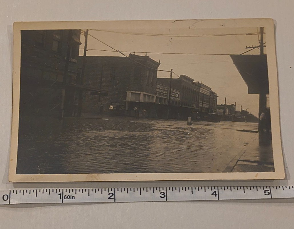 Antique RPPC Photo Menard Texas Flood San Saba River 1922 Downtown Street Cars