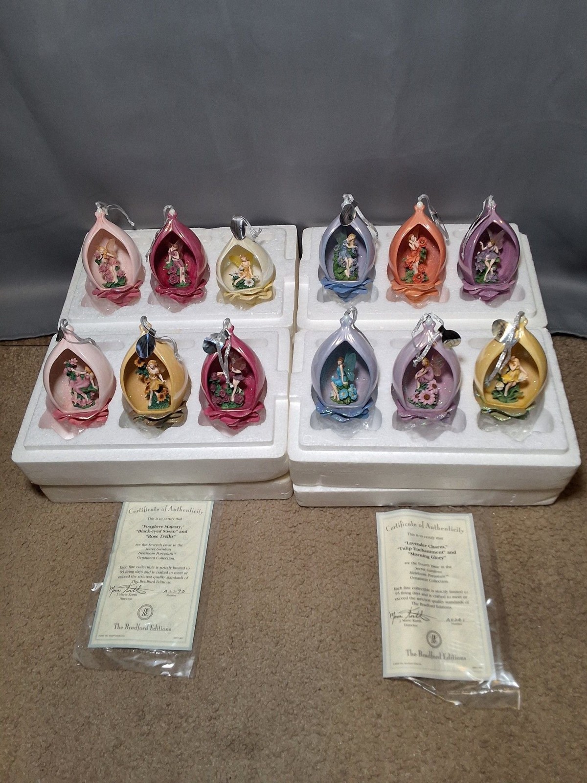 Bradford Editions Secret Gardens Fairy Ornaments Lot Set of 4 Boxes with 3 Each Bradford Editions Secret Gardens Fairy Ornaments Lot Set of 4 Boxes with 3 Each
