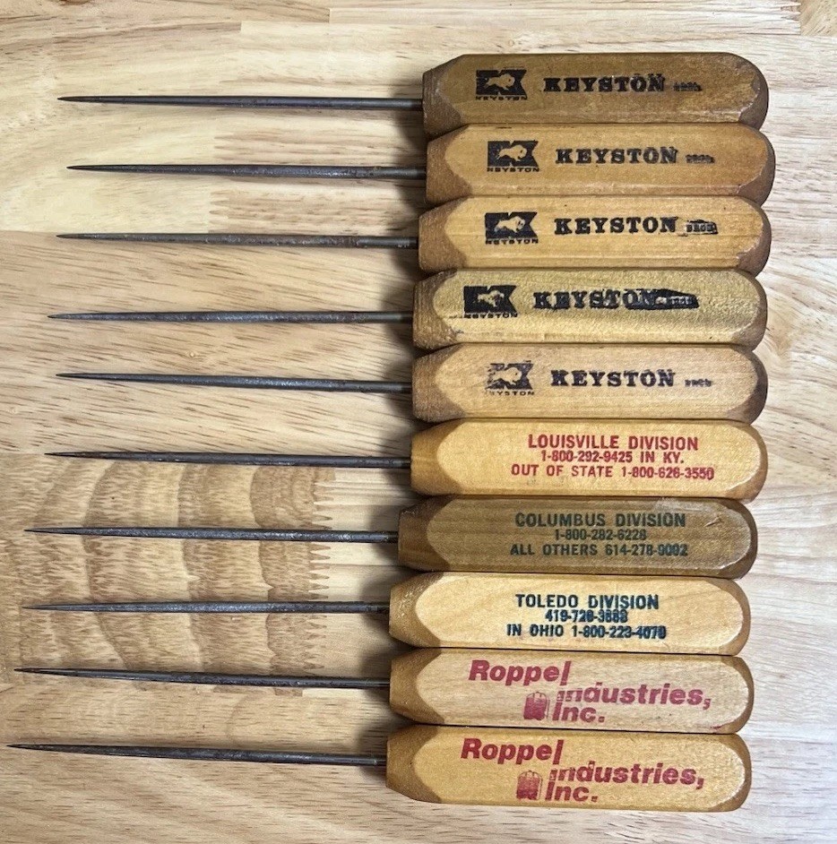 Lot Of 10 Vintage Wood Handle Ice Picks Advertising Keyston Roppel Industries Lot Of 10 Vintage Wood Handle Ice Picks Advertising Keyston Roppel Industries